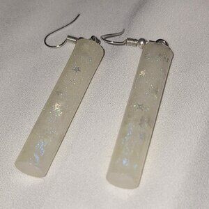 Artisan Handmade White Pearl Silver Star Cylinder Statement Earrings